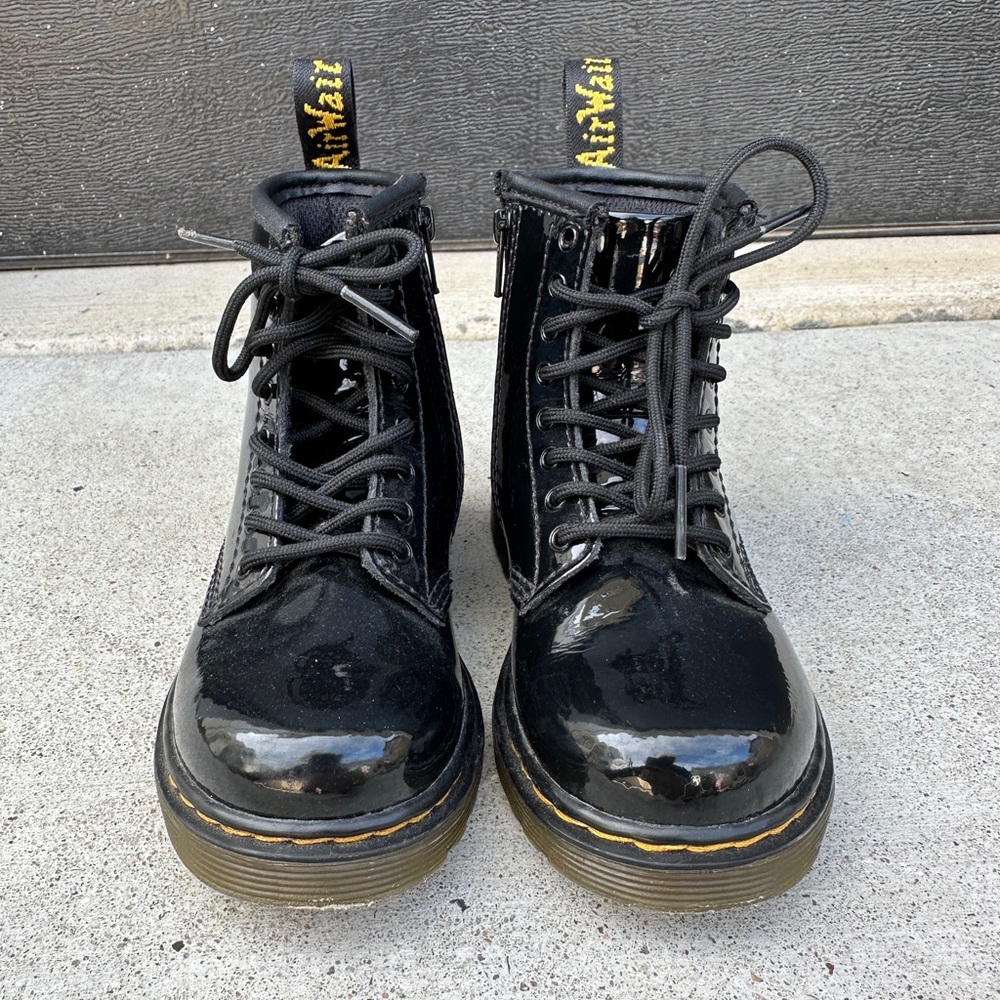 Dr. Martens Toddler Black Patent Lace Up Boot, 9 M US